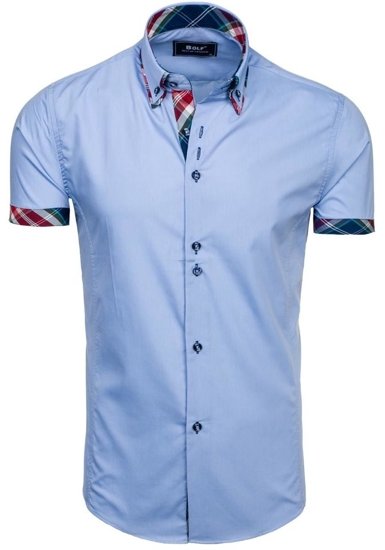 Koszula męska z krótkim rękawem błękitna Bolf 6540
