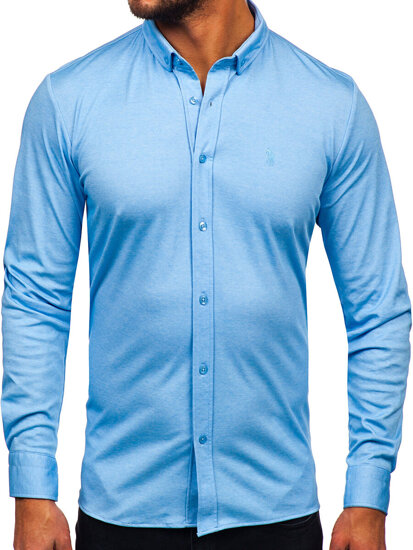 Niebieska koszula męska casual z długim rękawem Denley 500