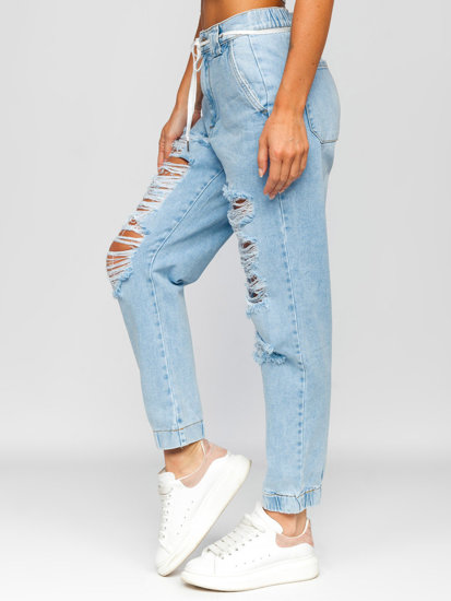 Niebieskie spodnie jeansowe joggery Mom Fit damskie Denley 2505