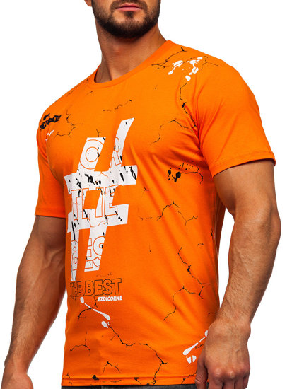Pomarańczowy bawełniany t-shirt męski z nadrukiem Denley 14728