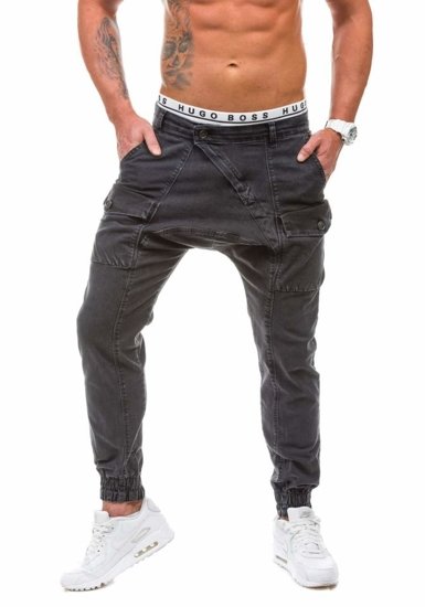 Spodnie jeansowe joggery męskie czarne Denley 191