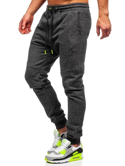 Spodnie męskie grube joggery dresowe antracytowo-seledynowe Denley Q3778
