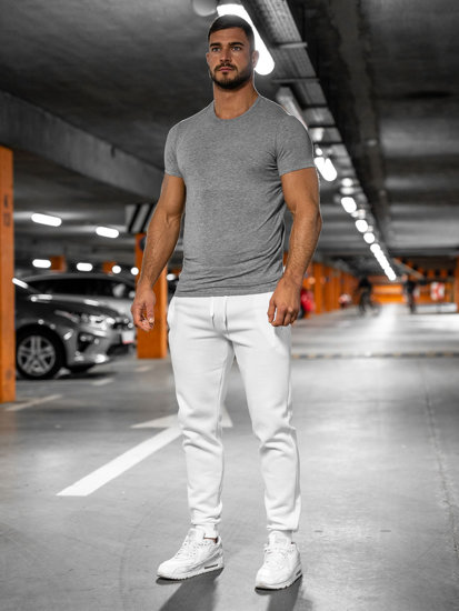 Spodnie męskie joggery dresowe białe Denley XW01-A
