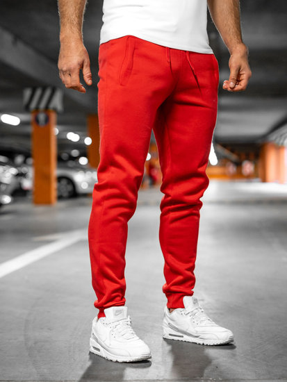 Spodnie męskie joggery dresowe czerwone Denley XW01