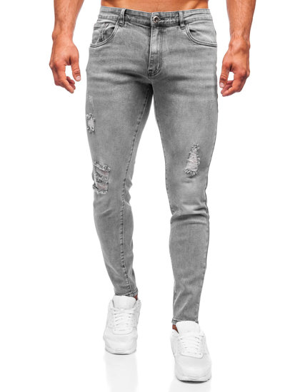 Szare spodnie jeansowe męskie slim fit Denley KX759-C