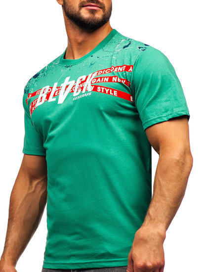Zielony bawełniany t-shirt męski z nadrukiem Denley 14722