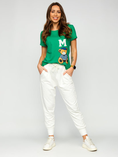 Zielony t-shirt damski z naszywkami Denley 52352