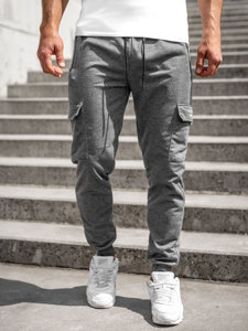 Antracytowe bojówki spodnie męskie joggery dresowe Denley JX5065A