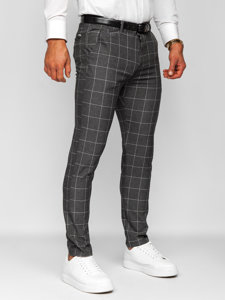 Antracytowe spodnie materiałowe chinosy w kratę męskie Denley 0040