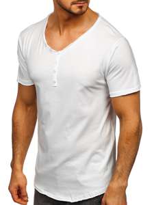 Biała bez nadruku koszulka męska w serek Bolf 4049