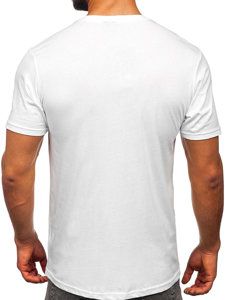 Biały bawełniany t-shirt męski z nadrukiem Bolf 14751
