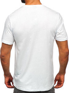 Biały bawełniany t-shirt męski z nadrukiem Bolf 14772