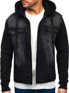 Czarna kurtka jeansowa męska z kapturem Bolf 10350