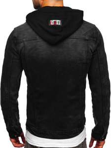 Czarna kurtka jeansowa męska z kapturem Denley RC61137W1