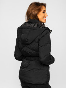 Czarna pikowana kurtka damska zimowa z kapturem Denley 23060