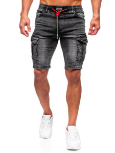 Czarne krótkie spodenki bojówki jeansowe męskie Denley TF170