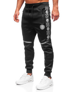 Czarno-srebrny spodnie męskie joggery dresowe Denley HM665