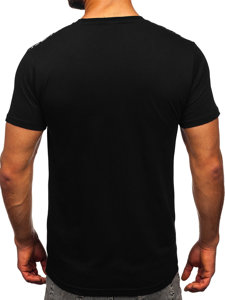 Czarny bawełniany t-shirt męski z nadrukiem Denley 14720