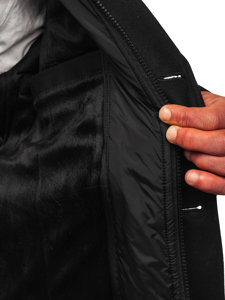 Czarny płaszcz męski zimowy z odpinaną dodatkową stójką Denley M3137