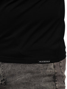 Czarny t-shirt męski z nadrukiem z cekinami Denley MT3037