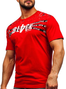 Czerwony bawełniany t-shirt męski z nadrukiem Denley 14722