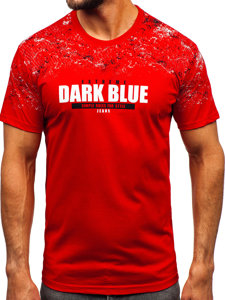 Czerwony bawełniany t-shirt męski z nadrukiem Denley 14725
