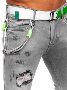 Grafitowe spodnie jeansowe męskie slim fit z paskiem Denley KX953