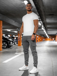 Grafitowe spodnie męskie bojówki joggery dresowe Denley JX326