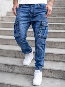 Granatowe spodnie jeansowe joggery bojówki męskie Denley K10005-1
