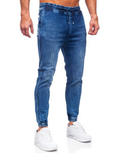 Granatowe spodnie jeansowe joggery męskie Denley 0027
