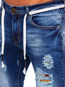 Granatowe spodnie jeansowe męskie slim fit Denley E7789