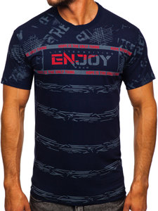 Granatowy bawełniany t-shirt męski z nadrukiem Denley 14471