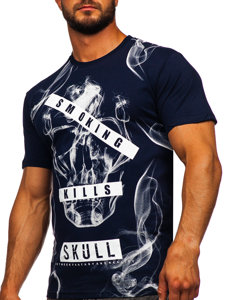 Granatowy bawełniany t-shirt męski z nadrukiem Denley 14701