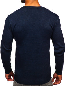 Granatowy sweter męski w serek basic Denley S8530