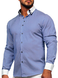 Koszula męska elegancka z długim rękawem niebieska Bolf 0909