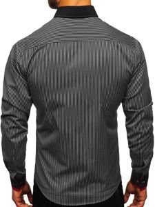 Koszula męska w paski z długim rękawem czarna Bolf 2751