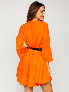 Pomarańczowa muślinowa sukienka damska z falbankami Denley A2160