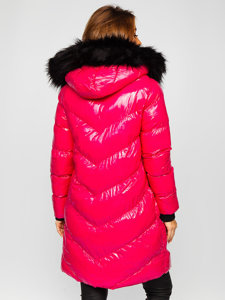 Różowa pikowana kurtka damska zimowa z kapturem Denley 23069A