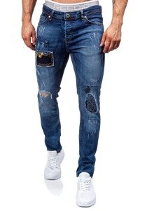 Spodnie jeansowe męskie slim fit granatowe Denley 302