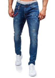 Spodnie jeansowe męskie slim fit granatowe Denley 303