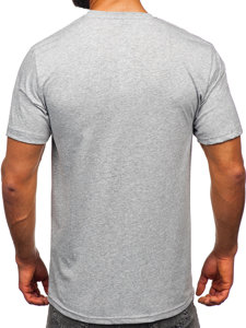 Szary bawełniany t-shirt męski z nadrukiem Denley 14784