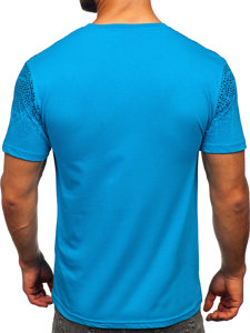 Turkusowy bawełniany t-shirt męski z nadrukiem Denley 14710