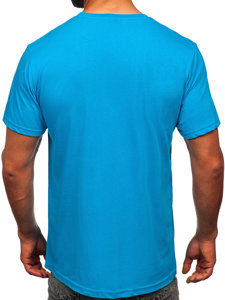 Turkusowy bawełniany t-shirt męski z nadrukiem Denley 14752