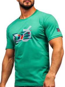Zielony bawełniany t-shirt męski z nadrukiem Denley 14736