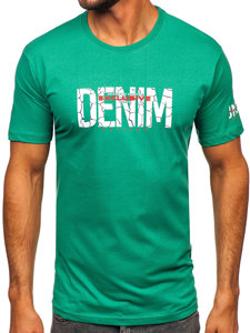Zielony bawełniany t-shirt męski z nadrukiem Denley 14746